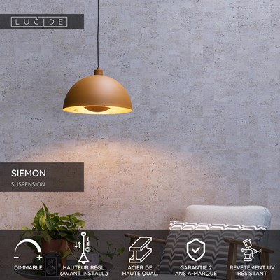 Lucide SIEMON - Suspension - Ø 40 cm - 1xE27 - Jaune Ocre